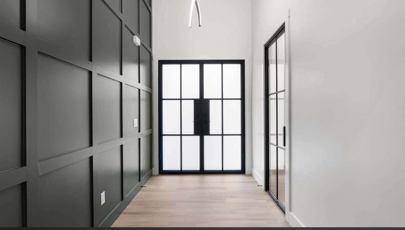 Residential entry doors with frosted privacy glass